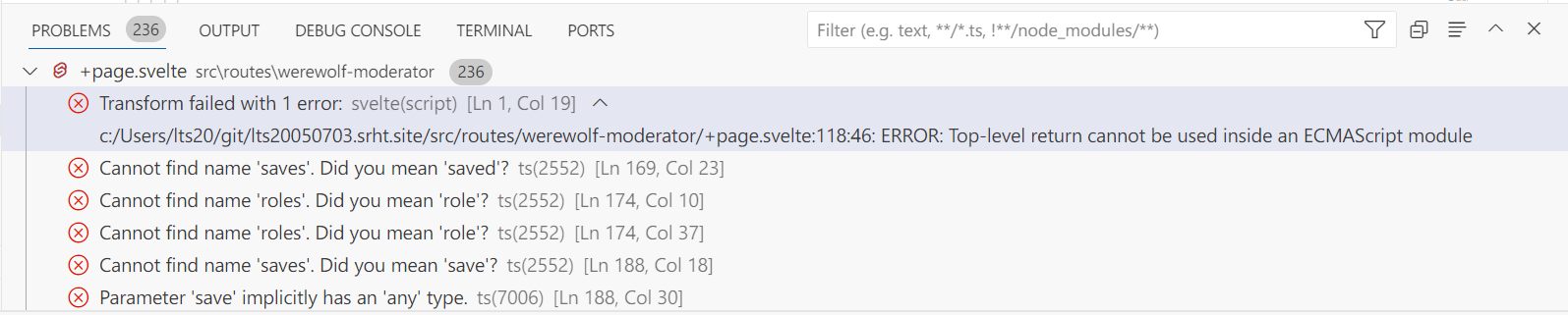 Visual Studio Code report that there are 236 errors